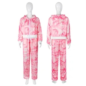 2 Piece Full Color Cropped Zip Hoodie Sweatsuits Lounge Set