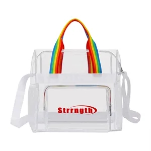 PVC Clear Stadium Tote Bag W/Rainbow Handle & Shoulder Strap