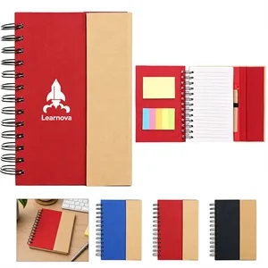 Kraft Cover Spiral Notebook W/ Pen & Sticky Notes