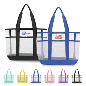 See Through Clear Beach Bag W/ Mesh Pockets