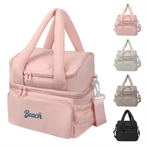 Quilted Puffer Double Layer Insulated Lunch Cooler Bag