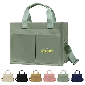 Multi Pocket Cotton Canvas Travel Tote Bag W/ Shoulder Strap