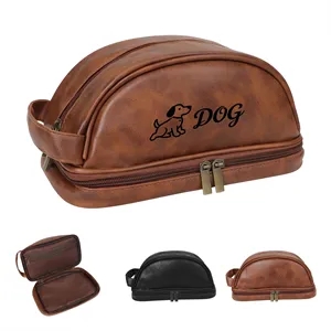Portable Personalized Leather Travel Toiletry Bag