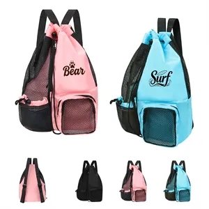 Swim Bag Mesh Drawstring Backpack With Wet Pocket