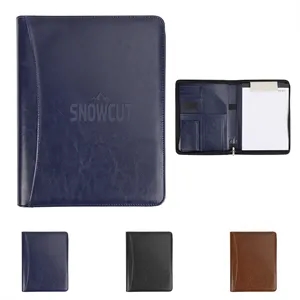 Deluxe Zippered PU Leather Padfolio W/ Memo Pad