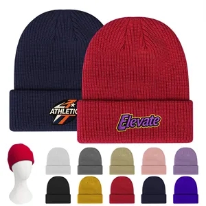 Classic Acrylic Ribbed Knit Beanie Hat W/ Cuff