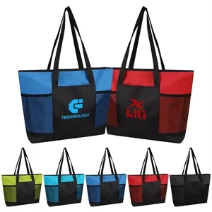 600D Oxford Resuable Grocery Tote Bag W/ External Pocket