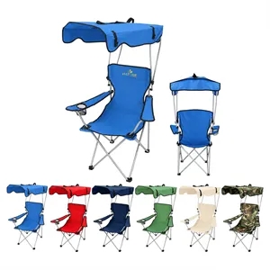 Portable Folding Camping Chair W/ Canopy & Cup Holder