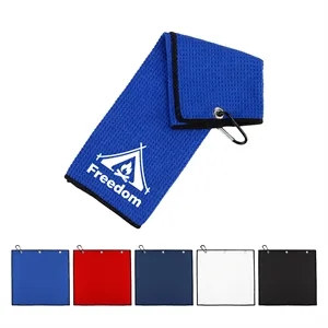 400GSM Tri Fold Waffle Texture Golf Towel W/ Carabiner