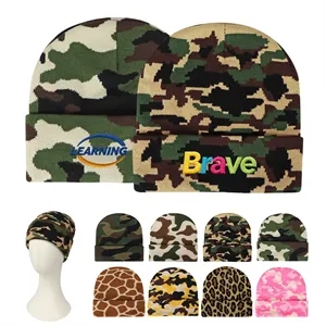 Unisex Camo Cuffed Knit Beanie Winter Hat