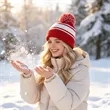 Two Tone Knit Pom Beanie Hat With Cuff | https://www.bestnamebadges.com