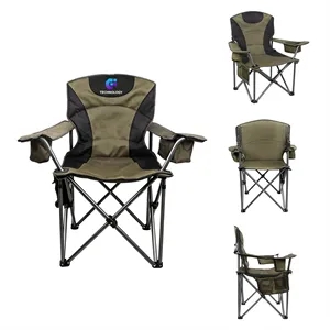 Heavy Duty Folding Camping Chair W/ Cup Holder & Cooler Bag