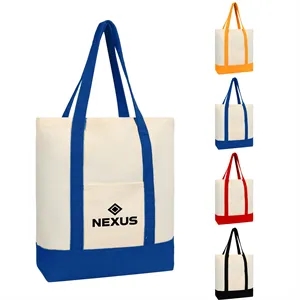 Reusable Two Tone Canvas Boat Tote Bag W/ Pocket