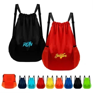 Large Sports Drawstring Backpack Bag W/ Side Pockets
