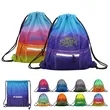 Gradient Color Mesh Drawstring Backpack W/ Pockets | https://www.bestnamebadges.com