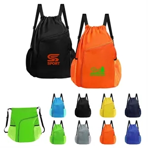 Heavy Duty Sports Drawstring Backpack W/ Muti Pockets