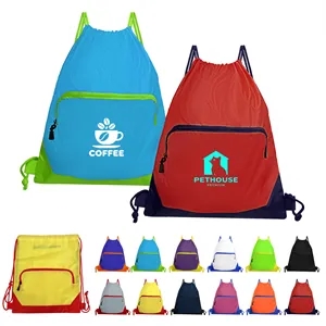 Waterproof Gym Drawstring Backpack W/ Zipper Pockets