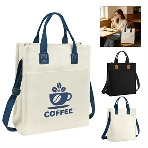 Structured Canvas Tote Bag Crossbody Purse W/ Shoulder Strap