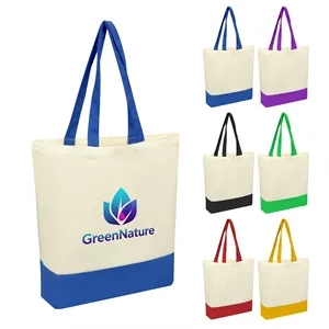 Two Tone Canvas Grocery Tote Bag W/ Bottom Gusset