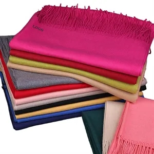 Women Men Fall Winter Solid Color Scarf with Tassel Shawl