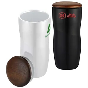 12oz. Two-Tone Double-Wall Ceramic Tumbler with Wood Lid