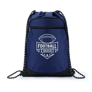 Waterproof Nylon Drawstring Backpack W/ Front Zipper Pocket