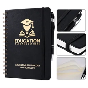 Custom PU Leather Spiral Notebook With Pen