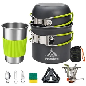 9Pcs Portable Camping Cookware Set W/ Storage Bag