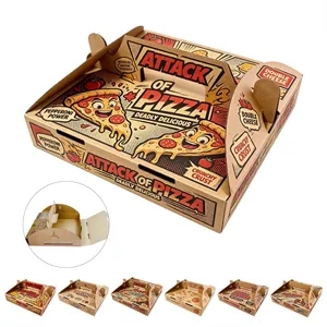 Custom Kraft Corrugated Pizza Box W/ Handle 9.4"x9.4"x1.8"