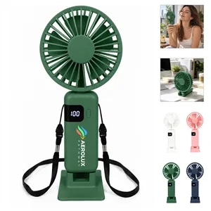 Digital Display Personal Foldable Handheld Fan W/Lanyard