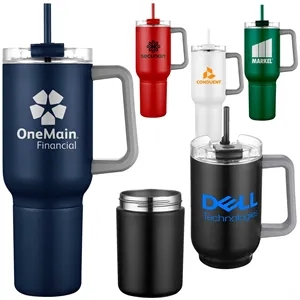 21oz. Stainless Steel Travel Mug with Handle & Straw