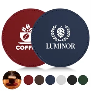 4" Round Hard PU Leather Coaster For Drinks