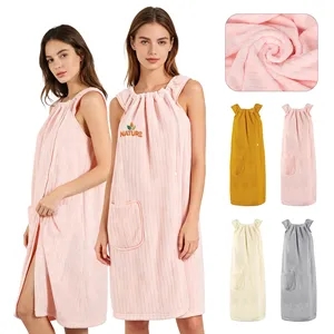 Absorbent Bathrobe Towel Wrap For Women W/ Pocket