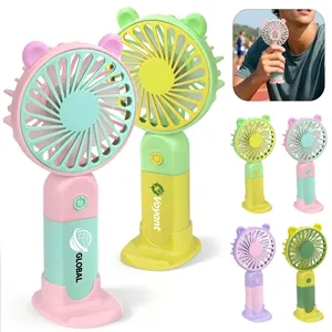 Two Tone Mini Travel Handheld Fan W/ Stand