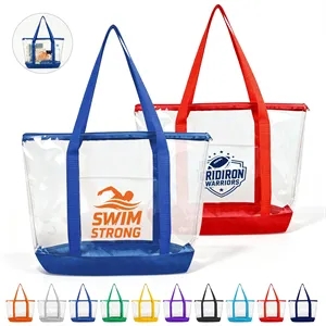 Large Stadium Approved Clear Tote Bag W/ Zipper Closure