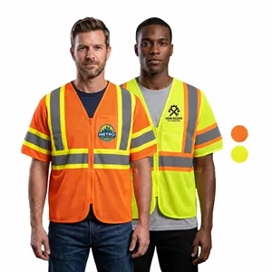 Hi Viz Class 3 Reflective Tape Mesh Safety Zip Pocket Vest