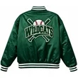 Unisex Satin Baseball Jacket Striped Design & Chenille Patch | https://www.bestnamebadges.com