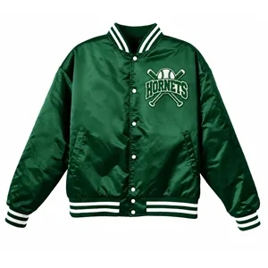 Unisex Satin Baseball Jacket Striped Design & Chenille Patch