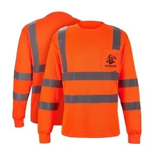 Hi-Vis Reflective Long Sleeve Safety T Shirt With Pocket
