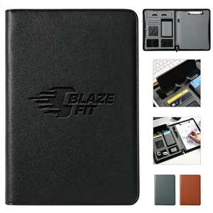 Zippered Leather Business Portfolio Folder W/Clipboard