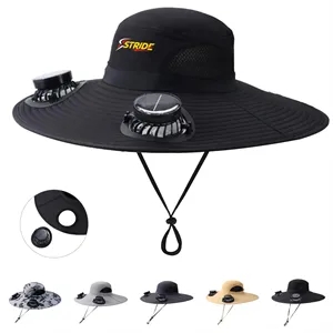 Wide Brim Bucket Hat With Fans Solar Power