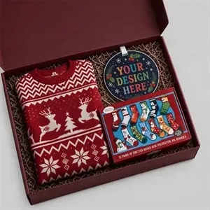 Custom Holiday Gift Set - Women's Ugly Sweater, Socks & Orn.