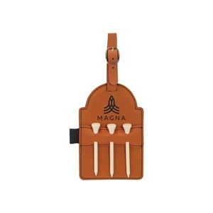 3 1/4" x 5" Leatherette Golf Bag Tag w/ 3 Wooden Tees