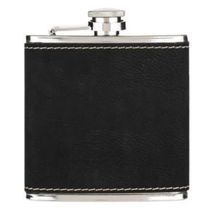 Leatherette Wrapped 6 oz. Stainless Steel Hip Flask | https://www.bestnamebadges.com