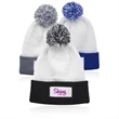 Fuji Two-Tone Patch Pompom Beanies | https://www.bestnamebadges.com