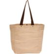 Natural Jute Bag w/ Snap Button & Brown Handles | https://www.bestnamebadges.com