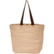 Natural Jute Bag w/ Snap Button & Brown Handles | https://www.bestnamebadges.com