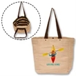 Natural Jute Bag w/ Snap Button & Brown Handles | https://www.bestnamebadges.com