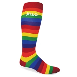Flat Knit Rainbow Knee High Socks With Direct Embroidery