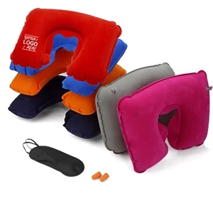 3 In 1 Inflatable Pillow Eye mask ear plug Travel Set | https://www.bestnamebadges.com